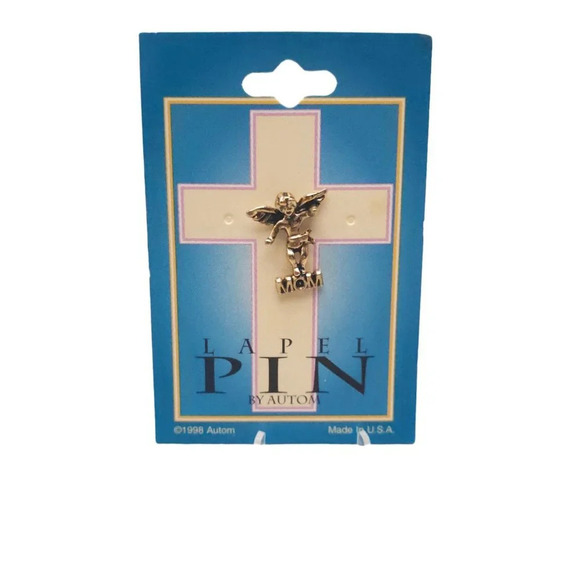 Autom Angel Mom Angel Lapel Brooch Pin Gold Tone Vintage New Old Stock - Picture 1 of 4